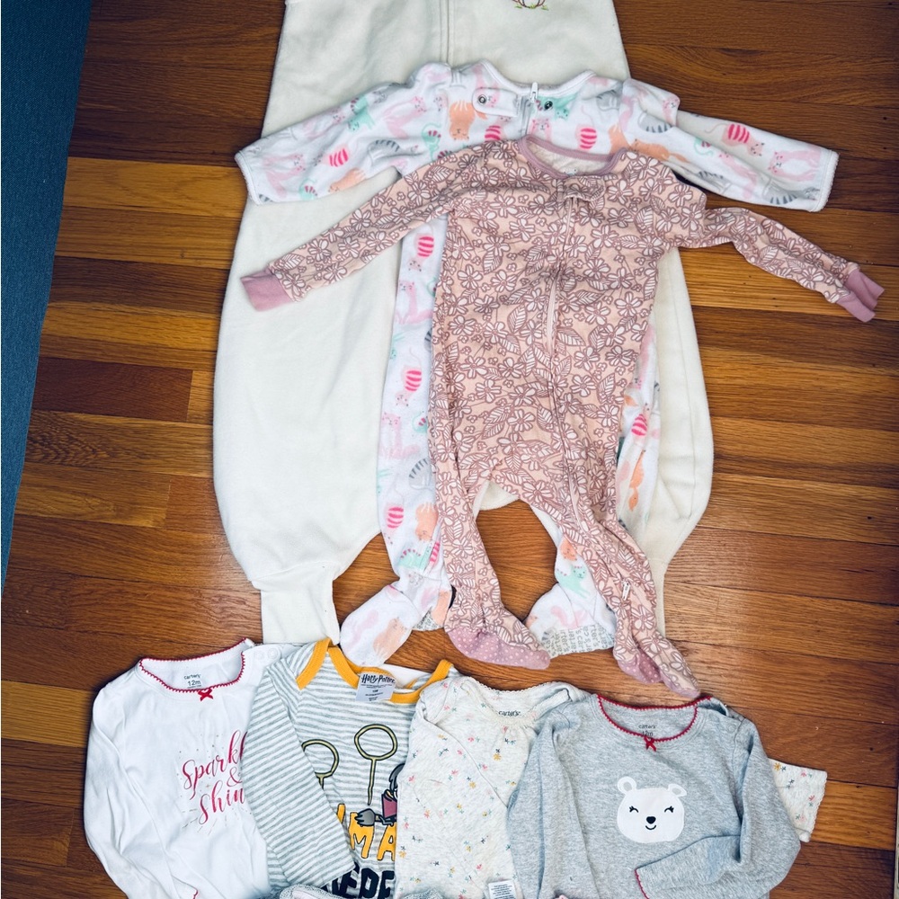 Baby 12M onesies footies sleeper sack sweaters